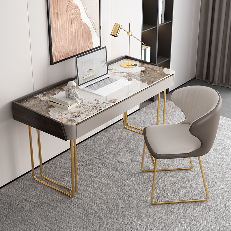 2 Drawers Writing Desk Stone 29.53" Tall Office Desk with Sled Base Clearhalo 'furn' 'furn_office_desk' 'Furniture' 'Office Desks' 'Office Furniture' 'office_desk' 1200x1200_604b76e7-5737-4a0d-9f4f-7229a346f624