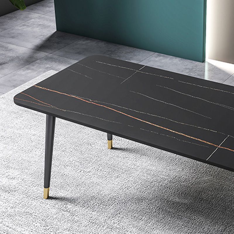 Table à manger rectangulaire à base noire, Table en pierre glamour pour la cuisine