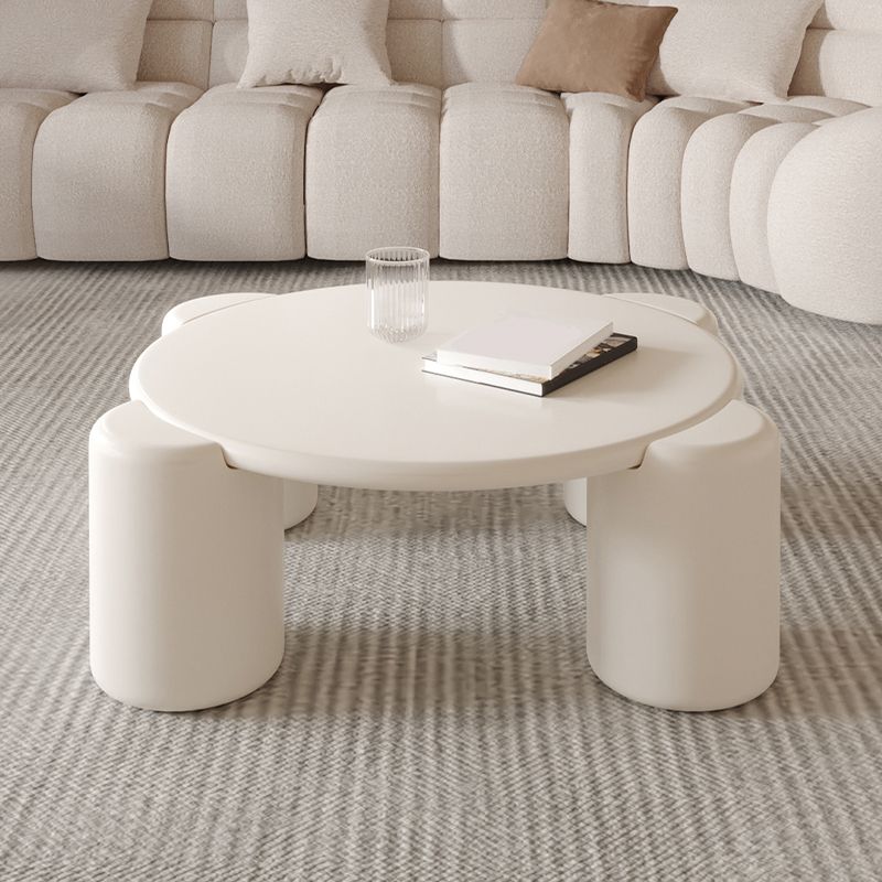 Modern Round Wood Coffee Table with 4 Legs Coffee Table in White