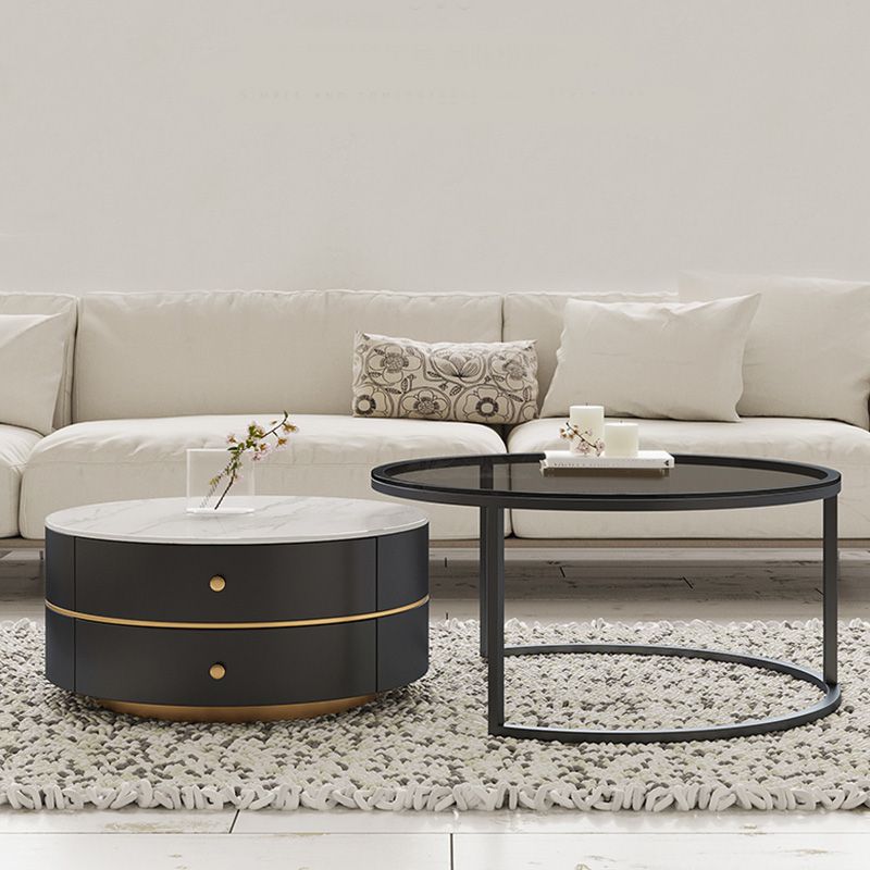 Frame Coffee Table Contemporary Stone/Glass Cocktail Table with Storage Drawers Clearhalo 'Coffee & Accent Tables' 'Coffee Tables' 'coffee_tables' 'furn' 'furn_coffee_tables' 'Furniture' 'Living Room Furniture' 1200x1200_605217b6-c42b-46d8-b5d5-1e13eef7a69e