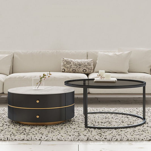 Frame Coffee Table Contemporary Stone/Glass Cocktail Table with Storage Drawers Clearhalo 'Coffee & Accent Tables' 'Coffee Tables' 'coffee_tables' 'furn' 'furn_coffee_tables' 'Furniture' 'Living Room Furniture' 1200x1200_605217b6-c42b-46d8-b5d5-1e13eef7a69e
