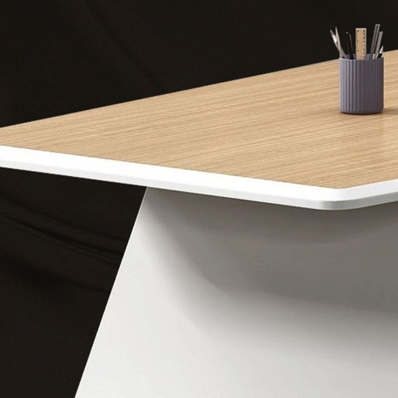 White and Natural Office Desk Modern Artificial Wood Executive Desk Locking Drawer Clearhalo 'furn' 'furn_office_desk' 'Furniture' 'Office Desks' 'Office Furniture' 'office_desk' 1200x1200_6053dc2d-514c-44fb-96cd-defcc433e802