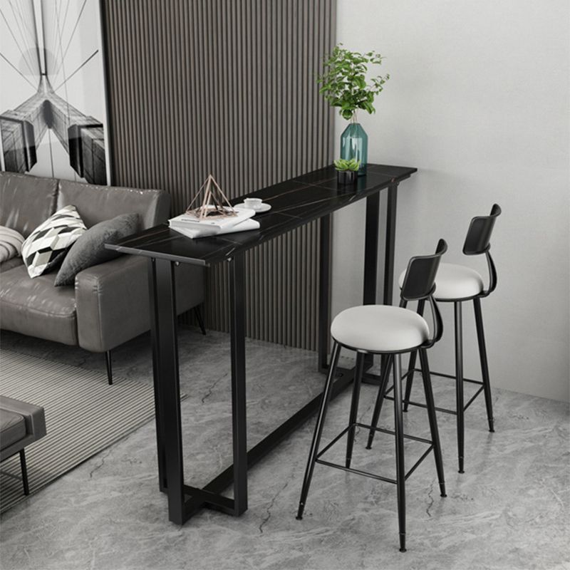 Mesa de bar rectangular de piedra sinterizada, mesa de pub con base negra y metálica