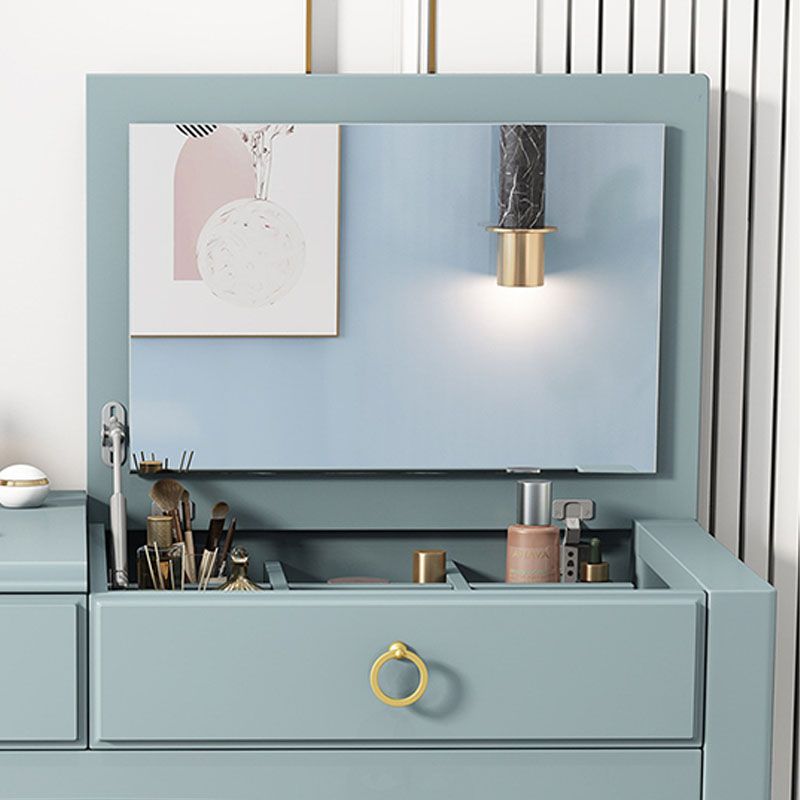 Contemporary Vanity Table with 1 Drawer and Mirror in Rubberwood