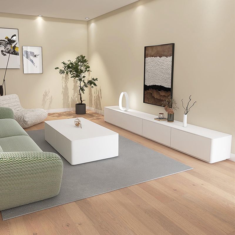 Supporto TV moderno in legno da 16" con contenitore chiuso, supporto TV bianco con cassetti