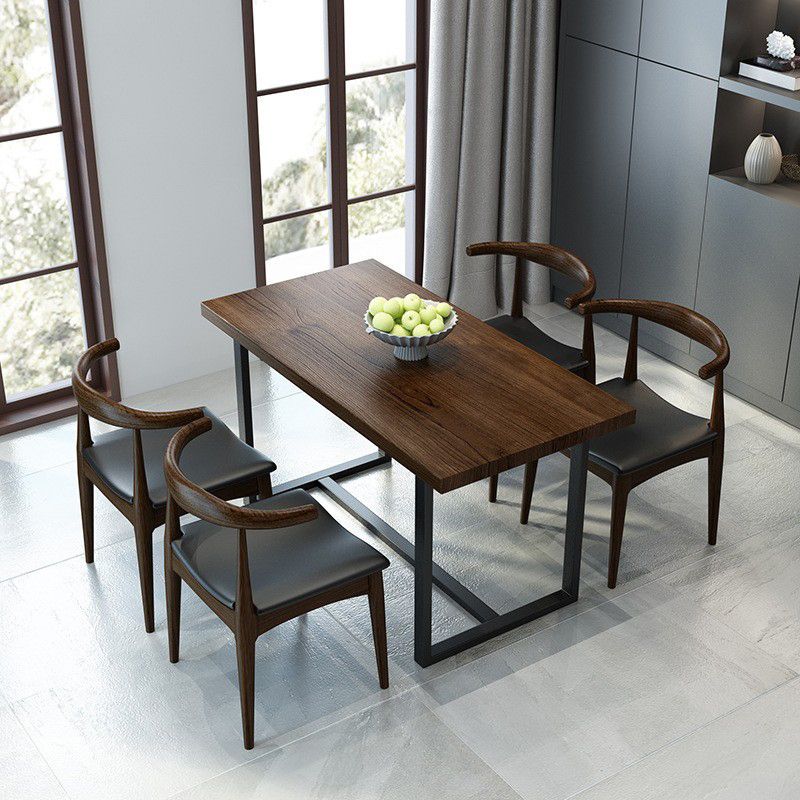 Industrial 1/2/5 Pieces Furniture Rectangle Solid Wood Dining Set in Brown