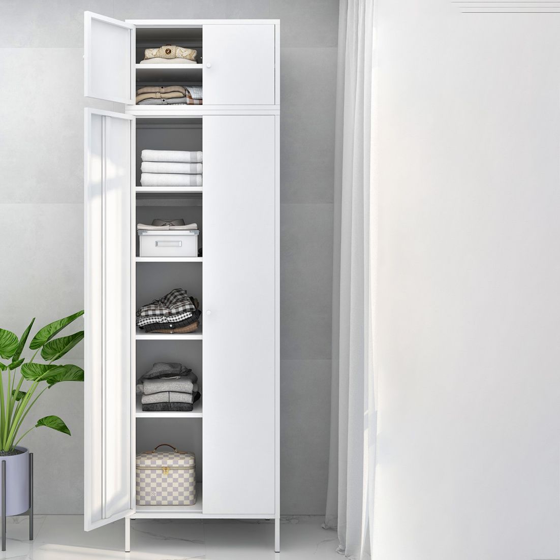 Stalen eigentijdse garderobe -armoire met benen scharnierende opbergkast