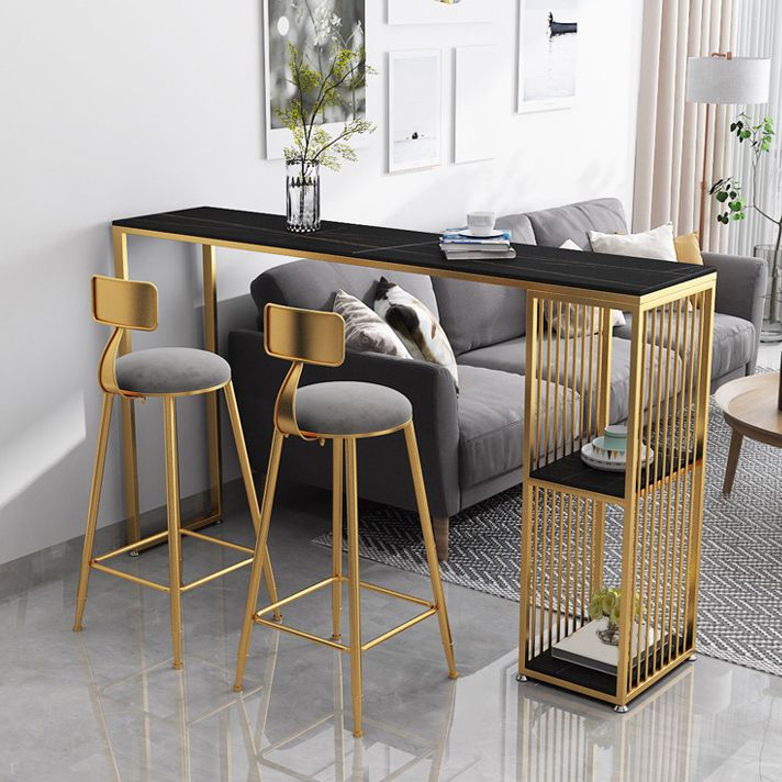 1/3 piezas de mesa de barra de hierro glamour bistro de piedra rectangular con estante