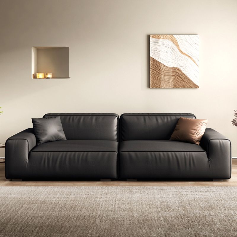 Industrial Black Genuine Leather Cushions Square Arm Living Room Settee