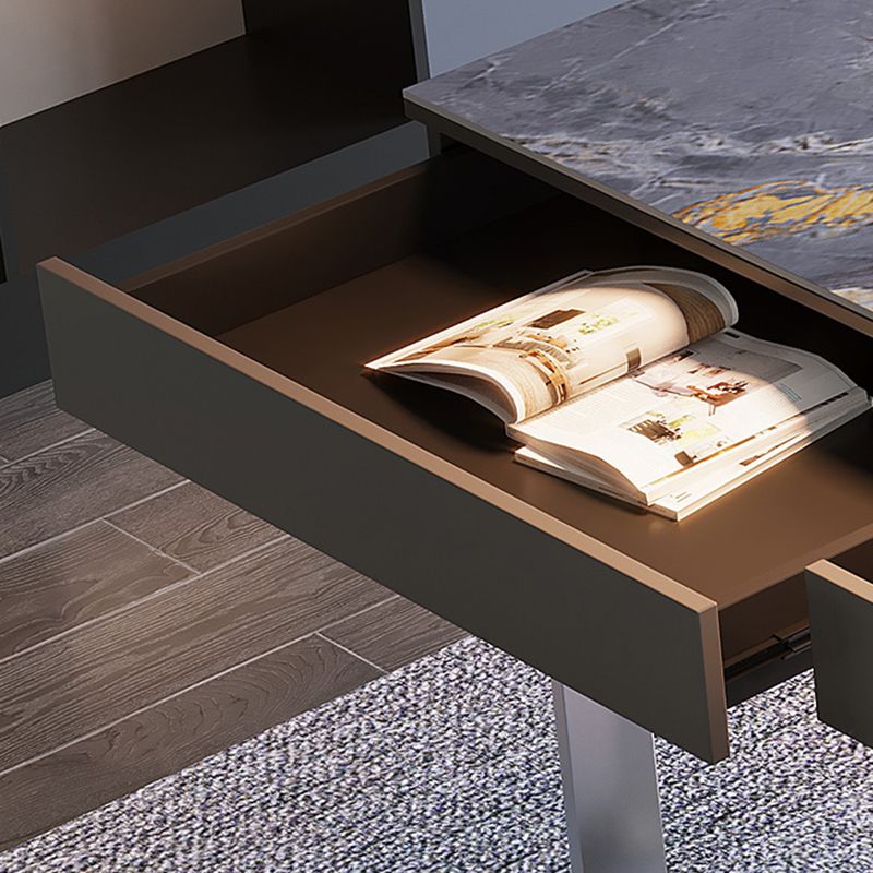 3つの引き出しライティングデスク石石長ステンレス鋼の脚付きオフィスデスク