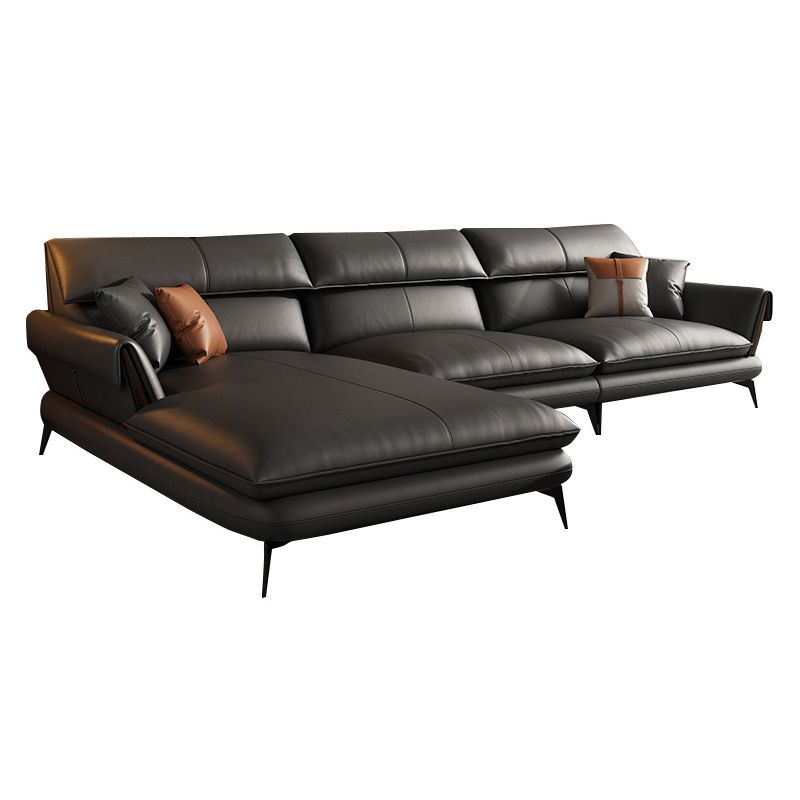 Leather Sofa in Gray Pillow Top Arm Cushions Modern Sofa for Living Room Clearhalo 'furn' 'furn_sectionals' 'Furniture' 'furniture_sectionals' 'kitchen' 'kitchen_sectionals' 'Living Room Furniture' 'Sectionals' 1200x1200_60776c46-107b-42d0-9139-39ba10392d21