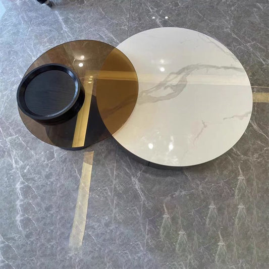 Round Nesting Coffee Table Pedestal Stone Cocktail Table with Drawer Clearhalo 'Coffee & Accent Tables' 'Coffee Tables' 'coffee_tables' 'furn' 'furn_coffee_tables' 'Furniture' 'Living Room Furniture' 1200x1200_60796911-ae8d-45a5-ba9c-ddfba7116c0e