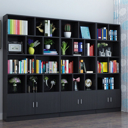 Closed Back Wooden Bookshelf Modern Home Living Room Standard Bookcase with Door