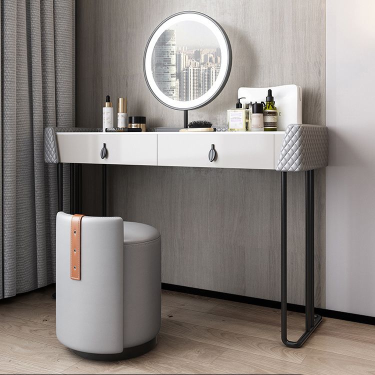 Gray Vanity Desk with 2 Storage Drawers 17.32" Wide Wood Vanity Set, Modern Style Clearhalo 'Bedroom Furniture' 'furn' 'furn_makeup_vanities' 'Furniture' 'Makeup Vanities' 'makeup_vanities' 1200x1200_6080353e-aab8-455e-8a3c-6fa87551d5f7