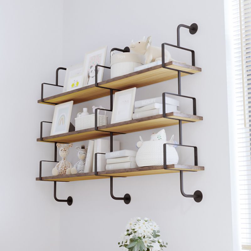 Modern Wall Mounted Bookcase Wood Natural Bookshelf with Shelves