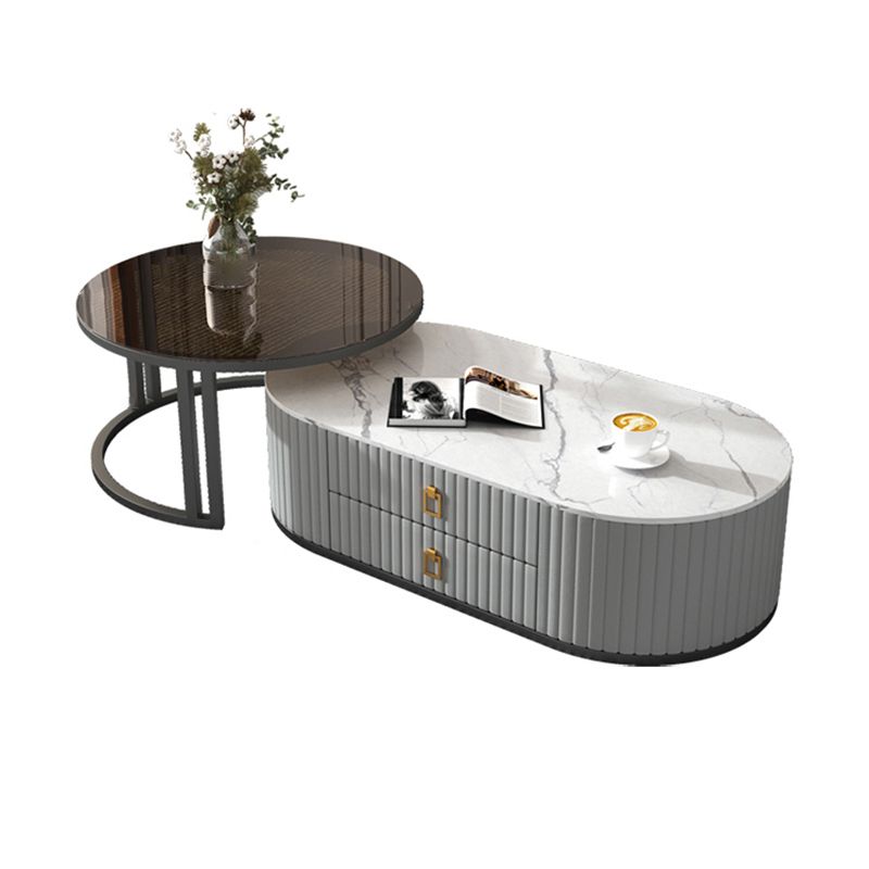 Oval Tropical Coffee Table Slate Storage 2 Nesting Coffee Table Set Clearhalo 'Coffee & Accent Tables' 'Coffee Tables' 'coffee_tables' 'furn' 'furn_coffee_tables' 'Furniture' 'Living Room Furniture' 1200x1200_60874265-0da0-4081-8a9c-c07bd7d37148