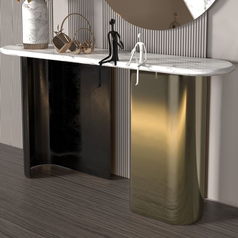Modern Oval Console Table Metal Console Sofa Table in Black and Gold Clearhalo 'Console Tables' 'console_tables' 'Entry & Mudroom Furniture' 'furn' 'furn_console_tables' 'Furniture' 1200x1200_6089260e-005a-4bd3-8418-21453e120058