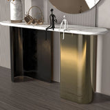 Modern Oval Console Table Metal Console Sofa Table in Black and Gold Clearhalo 'Console Tables' 'console_tables' 'Entry & Mudroom Furniture' 'furn' 'furn_console_tables' 'Furniture' 1200x1200_6089260e-005a-4bd3-8418-21453e120058