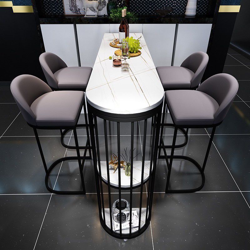Stone Bar Dining Table ModernOval Bar Table with Sled for Dining Room Clearhalo 'Bar Furniture' 'Bar Tables' 'bar_tables' 'furn' 'furn_bar_tables' 'Furniture' 'furniture_bar_tables' 'Kitchen & Dining Furniture' 1200x1200_608ac862-914a-4252-931a-c3e08f731394