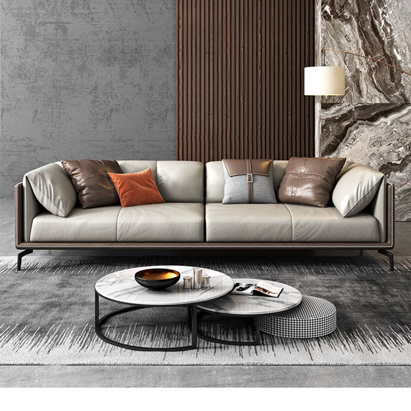 Canapé de bras top top canapé en cuir moderne avec oreillers en gris et brun