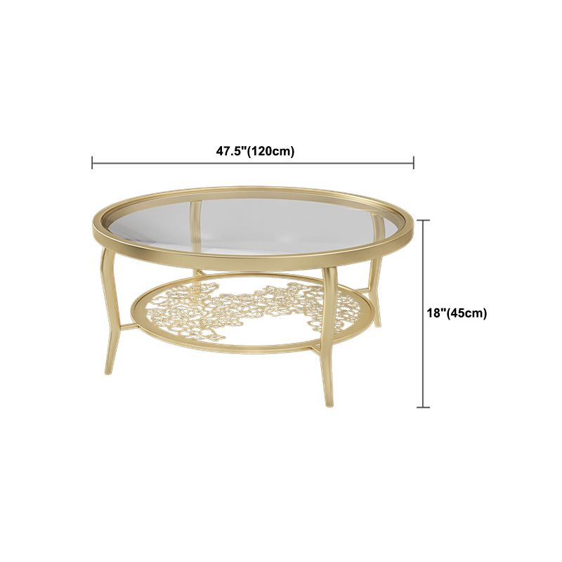 23.6"/17.7"H Modern 4 Legs Steel Base Glass Round Coffee Table with Shelf Clearhalo 'Coffee & Accent Tables' 'Coffee Tables' 'coffee_tables' 'furn' 'furn_coffee_tables' 'Furniture' 'furniture_coffee_tables' 'Living Room Furniture' 1200x1200_608df5ec-fd2d-4020-9142-5be3e8973703