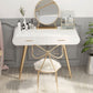 White Wood Makeup Vanity with 2 Drawers Mirrored Dressing Table Stool Set