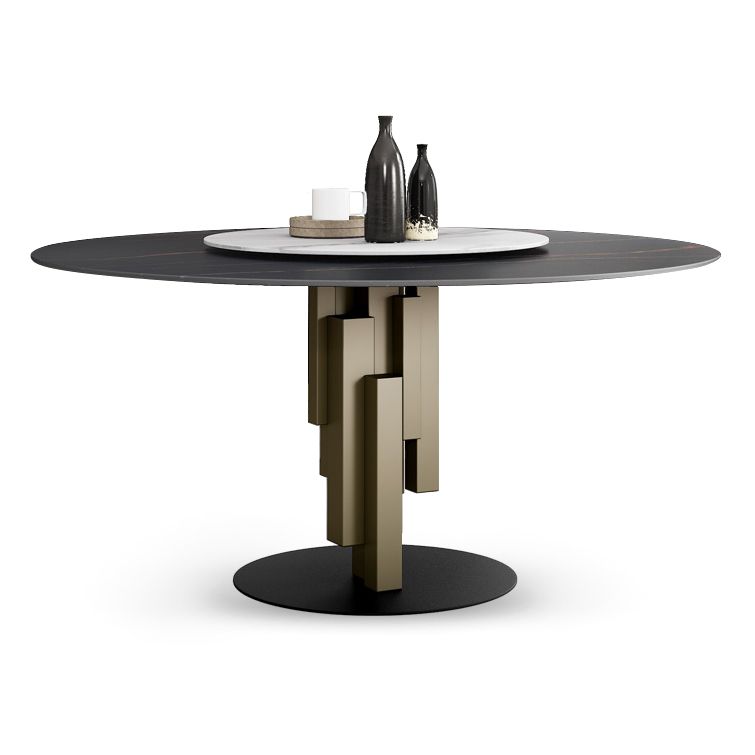 Contemporary Round Dining Table Sintered Stone Top Pedestal Table