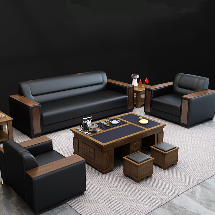 Square Arm Sofa 34.64" High Faux Leather/Genuine Leather Sofa