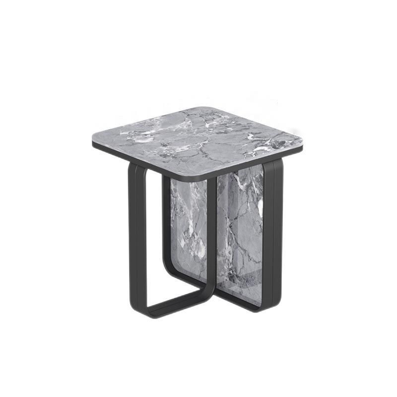 Mid-Century Modern Rectangular Stone Top Side Table Abstract Frame Sofa Side Table