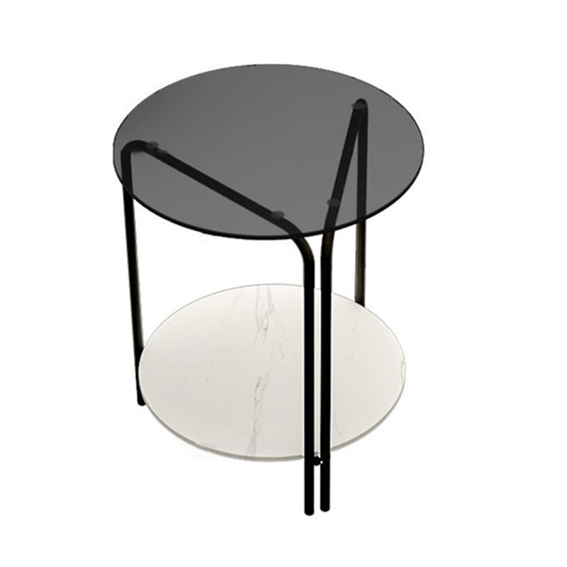Modern Round Glass Side Table Dia 19.7" 4 Legs End Table with Shelf
