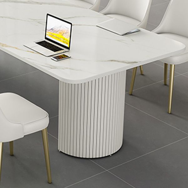 Escritorio de oficina curvado de piedra contemporánea 29.53 pulgadas de altura