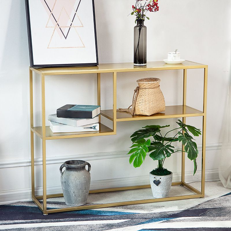 Tavolo da divano di divano console di ferro contemporaneo Tavolo da rettangolo con ripiani per Hall