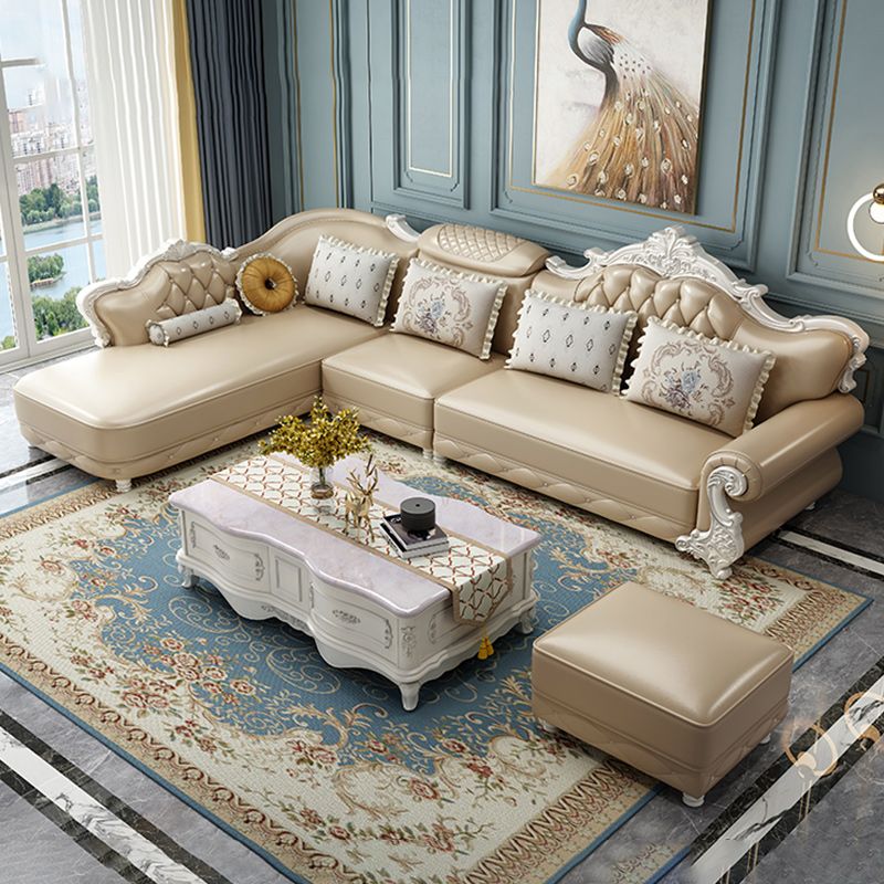Tufted Scroll Arm Chesterfield Sofa and Chaise Genuine Leather Sofa with Pillows Clearhalo 'furn' 'furn_sectionals' 'Furniture' 'Living Room Furniture' 'Sectionals' 1200x1200_609765d5-ea0c-4dd8-9efe-0b2397508bad