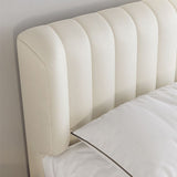 Genuine Leather Upholstered Bed Frame Cream Low Wingback Bed