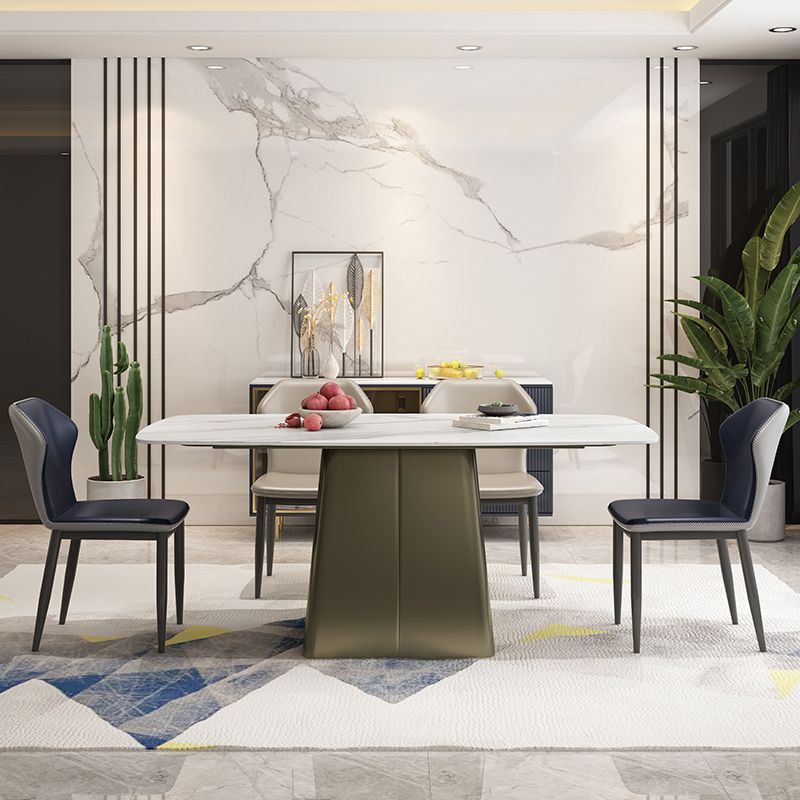 Metal Traditional Luxury Rectangle Table High Gloss White Sintered Stone Table with Pedestal Clearhalo ' dining_table' 'Dining Tables & Seating' 'Dining Tables' 'furn' 'furn_dining_table' 'Furniture' 'furniture_dining_table' 'Kitchen & Dining Furniture' 'kitchen&dining_furn' 'kitchen' 'kitchen_dining_table' 1200x1200_609f6871-37a7-4389-af40-599963158bbf