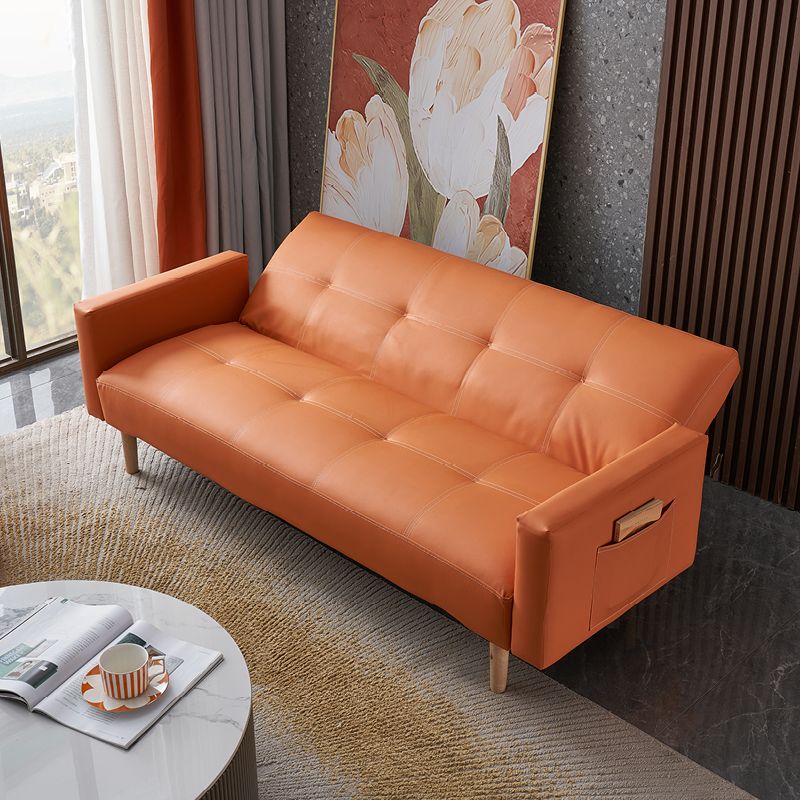 Contemporary Tufted Square Arm Living Room Faux Leather with Storage Seating