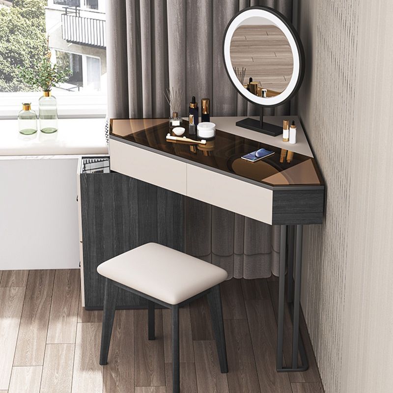 Black Modern Vanity Wood Mirrored Makeup Dressing Table Stool Set Clearhalo 'Bedroom Furniture' 'furn' 'furn_makeup_vanities' 'Furniture' 'Makeup Vanities' 'makeup_vanities' 1200x1200_60a13cf6-1b68-4b6d-880e-91245751d021