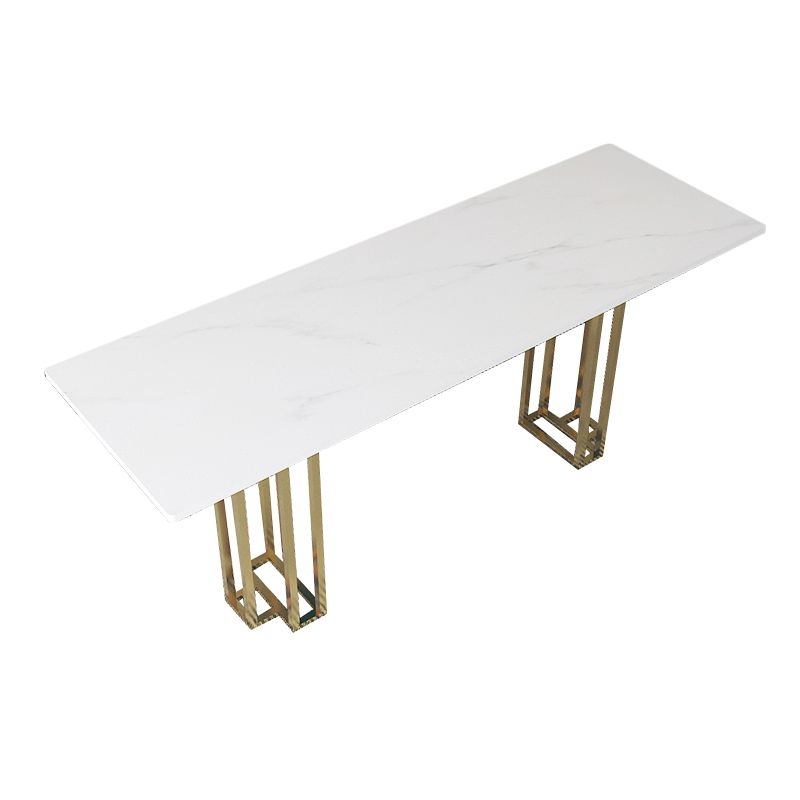 Industrial Marble Bar Table with Rectangle Table Top Double Pedestal Table - 39" H Clearhalo 'Bar Furniture' 'Bar Tables' 'bar_tables' 'furn' 'furn_bar_tables' 'Furniture' 'furniture_bar_tables' 'Kitchen & Dining Furniture' 1200x1200_60a9468a-4ef6-4161-9576-e55927b56141