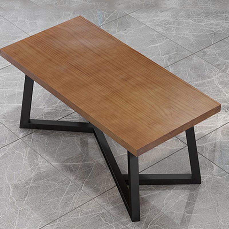 Industrial Brown Wood Top Table Indoor Rectangle Table with Metal Base Clearhalo 'Dining Tables & Seating' 'Dining Tables' 'dining_table' 'furn' 'furn_dining_table' 'Furniture' 'Kitchen & Dining Furniture' 1200x1200_60a9bf51-5712-40ad-adac-edcd80646d9b