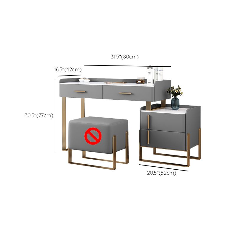 Tavolo da toeletta in legno in legno in legno massiccio grigio top di pietra con 4 cassetti