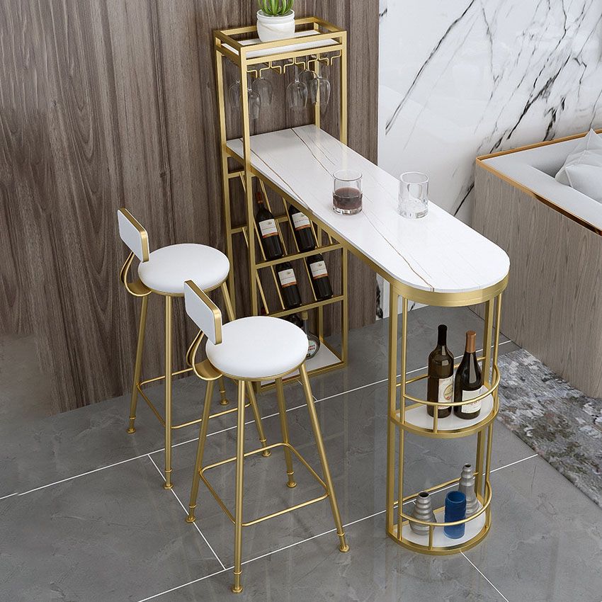 Glam 1/2/3 Pieces Bar Table Set Rectangle Stone Bar Table with Metal High Stools Clearhalo 'Bar Furniture' 'furn' 'furn_home_bar_bar_sets' 'Furniture' 'Home Bars & Bar Sets' 'home_bar_bar_sets' 'Kitchen & Dining Furniture' 1200x1200_60ab5b6e-f9ca-48ca-9f6c-cc60ec94dd30