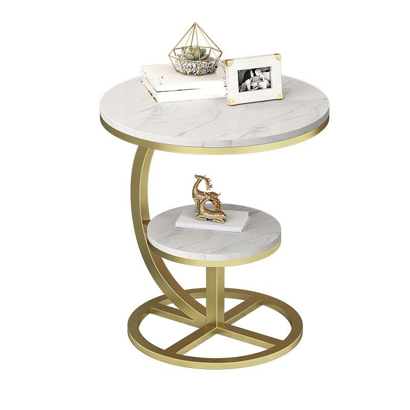 Round Slate Top Side Table 21.65" Tall Metal Abstract End Table with Shelf