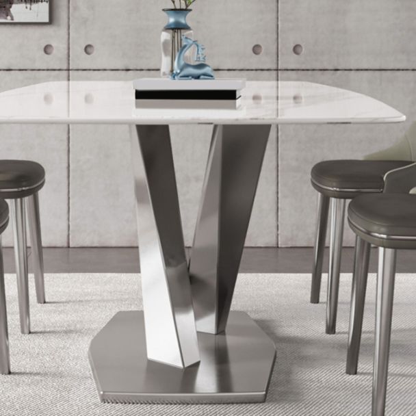 1/4/5/6 Pieces Rectangle Dining Set Sintered Stone Top Dining Table with Leather Chairs