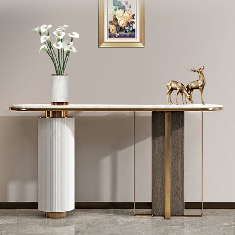 Glam 33.46" Tall Console Table Stone Oval Accent Table for Hall Clearhalo 'Console Tables' 'console_tables' 'Entry & Mudroom Furniture' 'furn' 'furn_console_tables' 'Furniture' 1200x1200_60af6cbb-8e9b-42a4-82f8-92a443992950