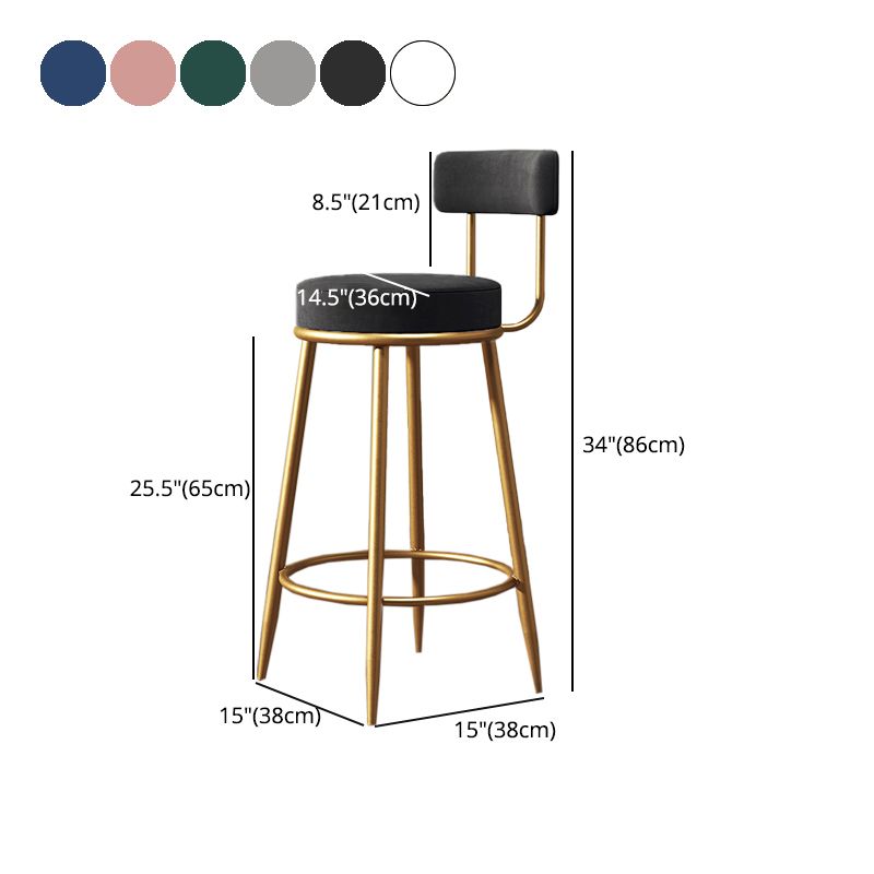 Glam Armless Backrest Counter Stool Iron Living Room Bar Stool with Velvet Cushion Clearhalo 'Bar Furniture' 'Bar Stools' 'bar_stools' 'furn' 'furn_bar_stools' 'Furniture' 'furniture_bar_stools' 'Kitchen & Dining Furniture' 1200x1200_60aff1ef-e6db-4821-babe-0ad3b0e89f0d