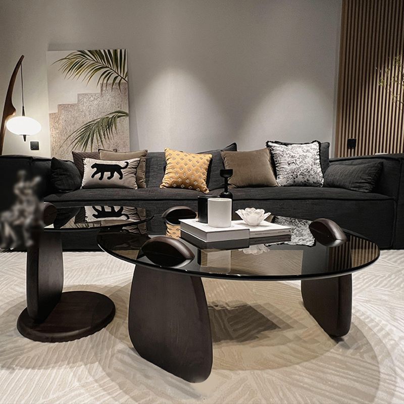 Glass Top Coffee or End Table Black 2 Legs Coffee Cocktail Table