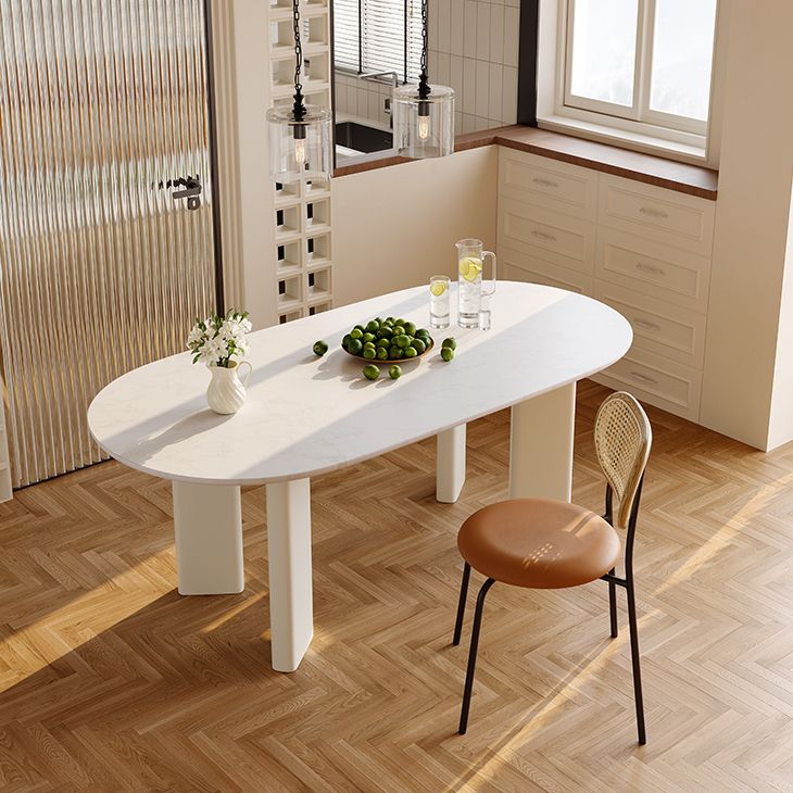 Table de dinette ovale blanche pour salle à manger Table de salle à manger avec dessus en pierre