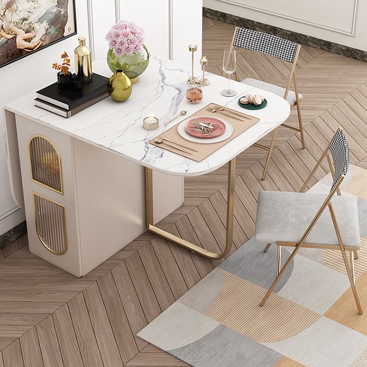 Modern Style Rectangle Dining Table 62.3" White Sintered Stone Drop-Leaf Dining Table Clearhalo ' dining_table' 'Dining Tables & Seating' 'Dining Tables' 'furn' 'furn_dining_table' 'Furniture' 'furniture_dining_table' 'Kitchen & Dining Furniture' 'kitchen&dining_furn' 'kitchen' 'kitchen_dining_table' 1200x1200_60bbf8b2-5784-4b02-a192-ad1e7dba4632