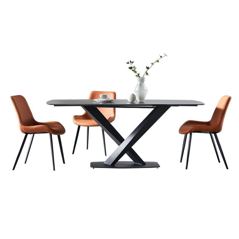 Modern Style Blak Slate Dining Table Rectangular Formal Dinette Set with Metal Base Clearhalo 'Dining Room Sets' 'Dining Tables & Seating' 'dining_room_set' 'furn' 'furn_dining_room_set' 'Furniture' 'furniture_dining_room_set' 'Kitchen & Dining Furniture' 'kitchen&dining_furn' 'kitchen' 1200x1200_60be266a-aa45-4a37-81b4-f66714edde61