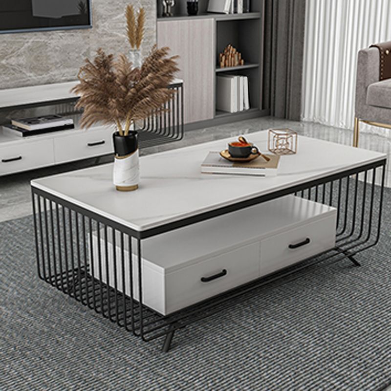 Rectangular Stone 4 Legs Coffee Cocktail Table with 2 Drawers Clearhalo 'Coffee & Accent Tables' 'Coffee Tables' 'coffee_tables' 'furn' 'furn_coffee_tables' 'Furniture' 'Living Room Furniture' 1200x1200_60be4943-e17d-4b1c-b5ec-e34f061494dc